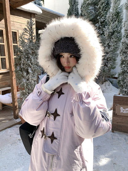 阮阮自制 - Starlight Dream Lilac Star-Trim Duck Down Coat