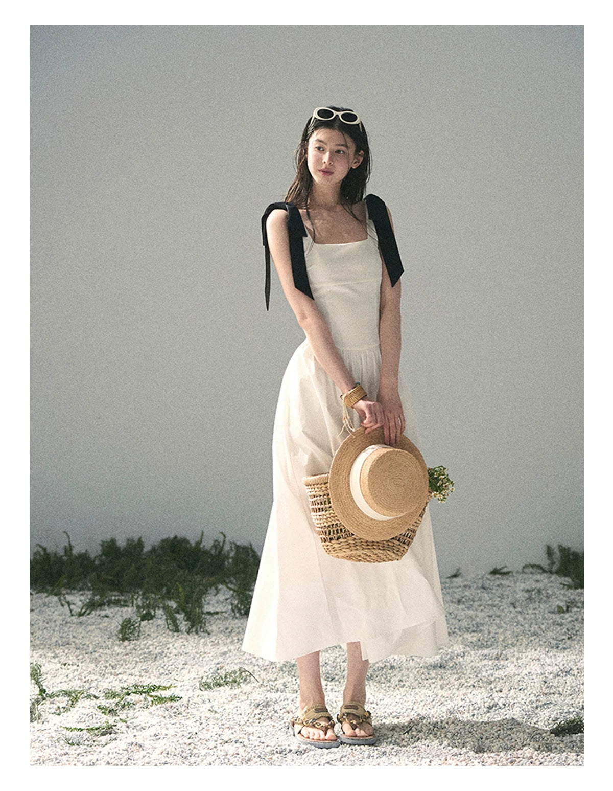 "Whispered Spring Midnight" Gardenia White Maxi Sundress 84545