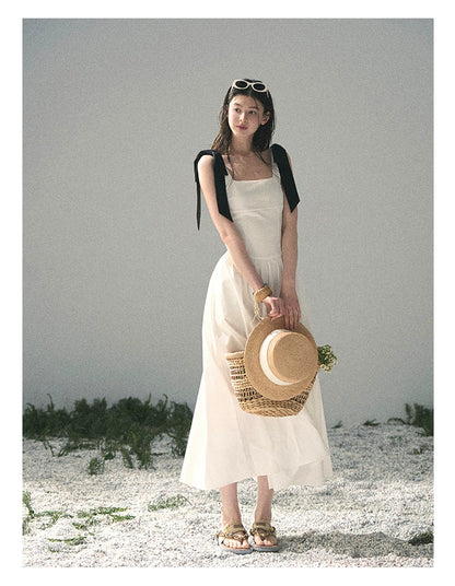 "Whispered Spring Midnight" Gardenia White Maxi Sundress 84545