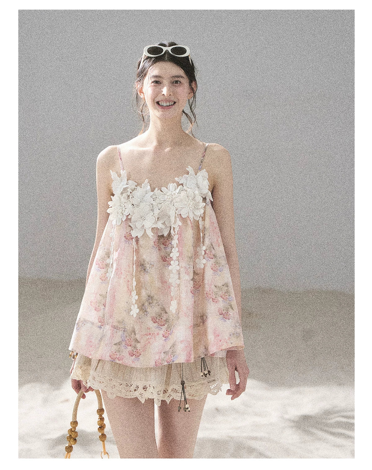 "Unscripted Romance" Dried Rose Embroidered Floral Cami Top