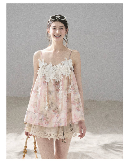 "Unscripted Romance" Dried Rose Embroidered Floral Cami Top