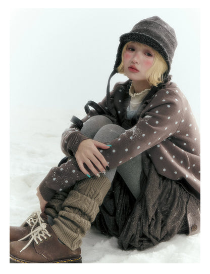 Dark Taupe Brown Polka Dot Layered Knit Sweater