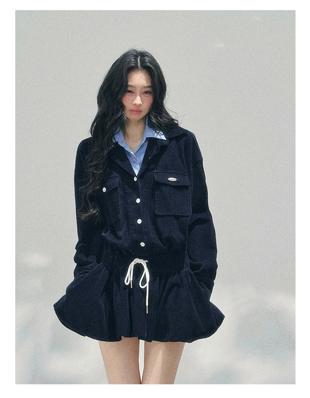 “Brewer Academy” Corduroy Bubble Hem Mini Dress