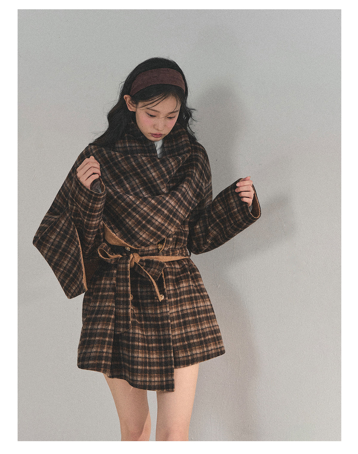 少也眼 “Winter Balcé Whisper” Wool Blend Overcoat - Plaid Coffee 7886436