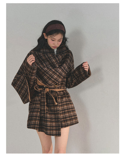 少也眼 “Winter Balcé Whisper” Wool Blend Overcoat - Plaid Coffee 7886436