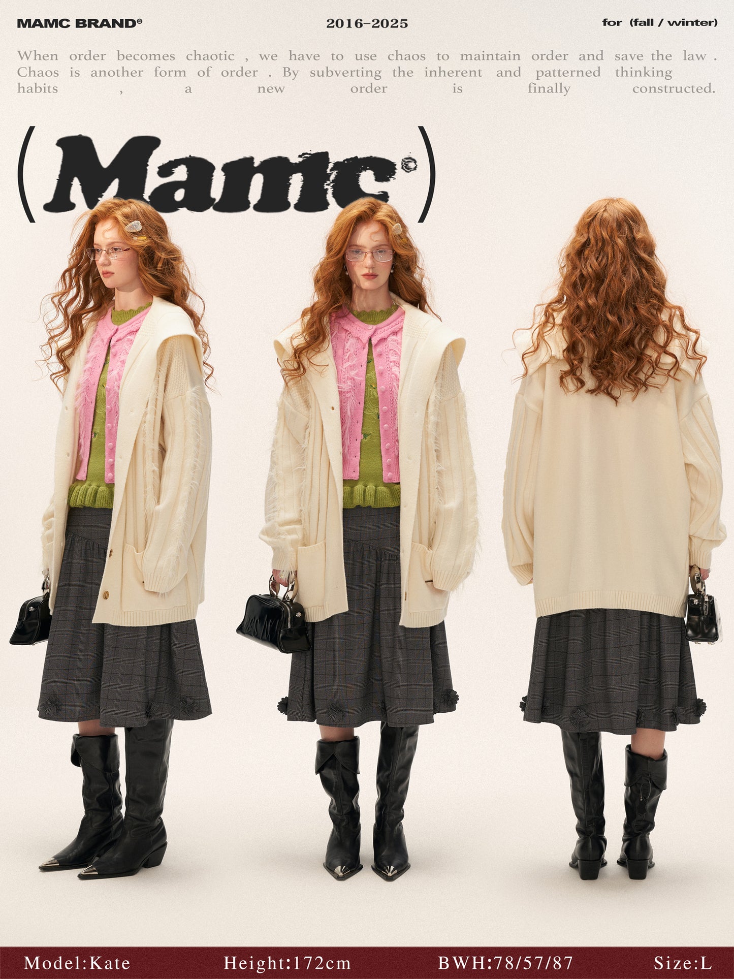 MAMC - Lazy Knit Cardigan with Contrast Stitching (Vintage Cream)