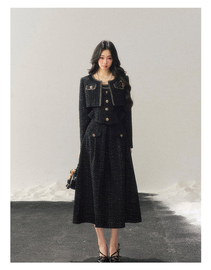 少也眼 "Before the Moon Falls" Bouclé Wool Tweed Set - Black