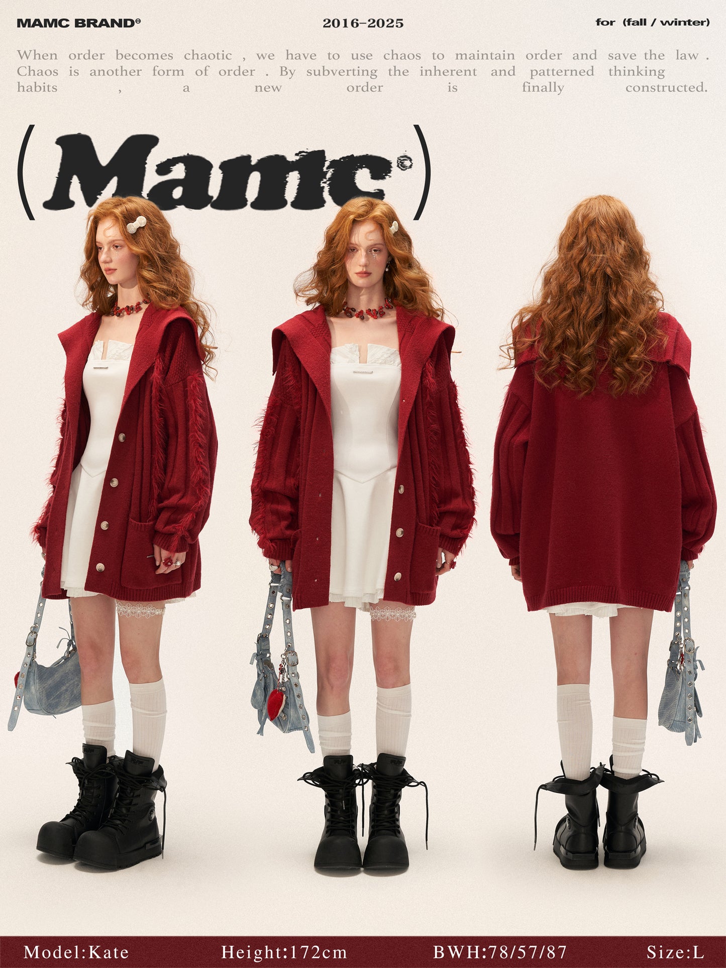 MAMC - Lazy Knit Cardigan with Contrast Stitching (Cabernet Red)