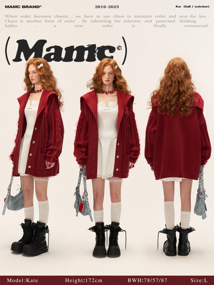 MAMC - Lazy Knit Cardigan with Contrast Stitching (Cabernet Red)