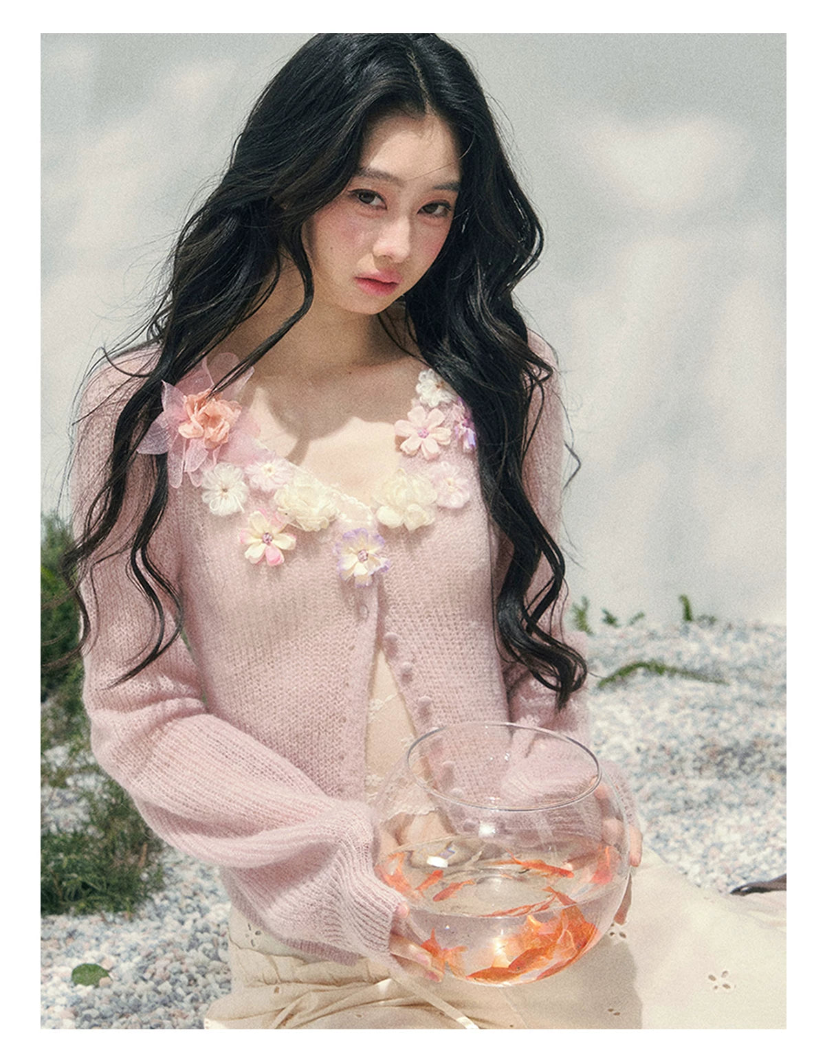"Translucent Skin" Cream Apricot Lace Camisole Top 455335