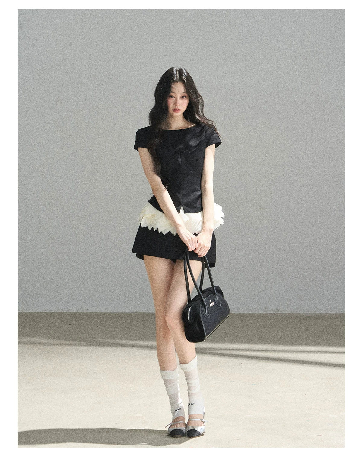 "Her Black & White Poem" Elegant Contrast Two-Piece Set
