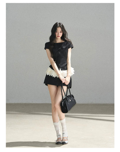 "Her Black & White Poem" Elegant Contrast Two-Piece Set