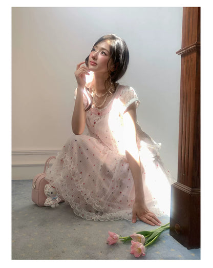 “Strawberry Boba Daydream” Pink Polka Dot Bubble Skirt Set