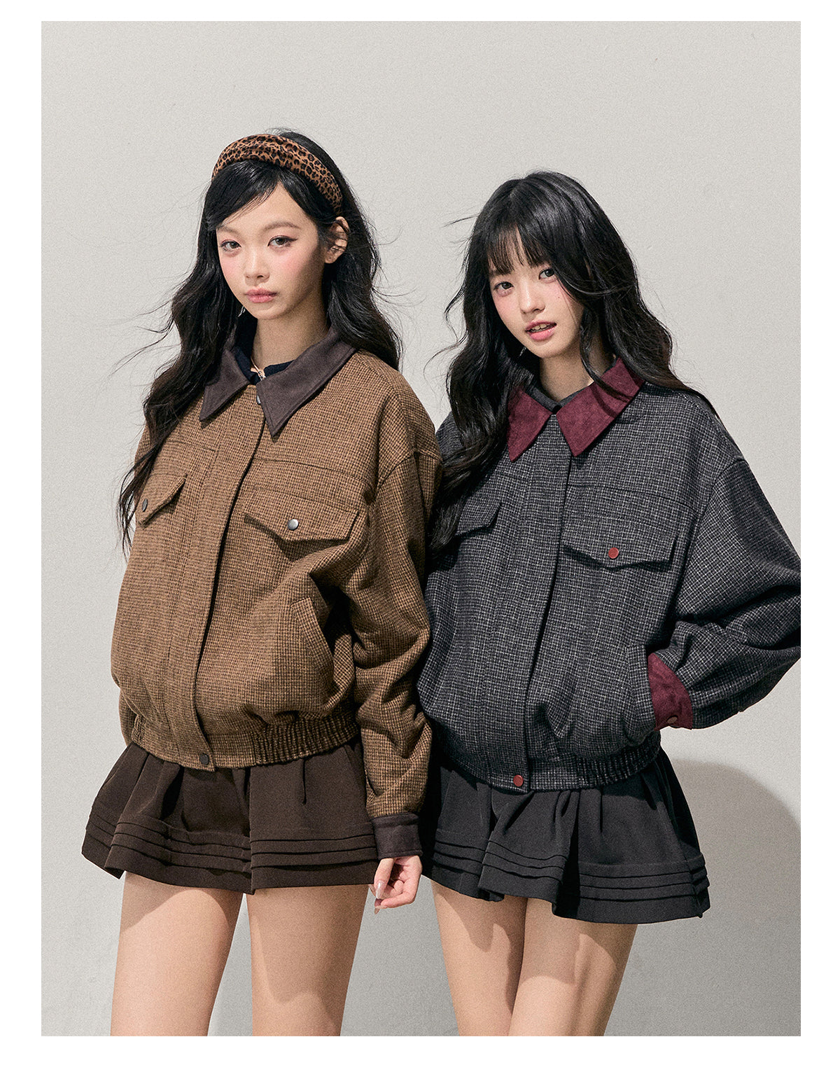 少也眼 "Wutong Leaves Falling" Hepburn Wool Tweed Jacket & Skirt Set