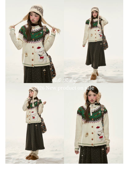 BIBIBENCY - Ivory Fair Isle Knit Cardigan