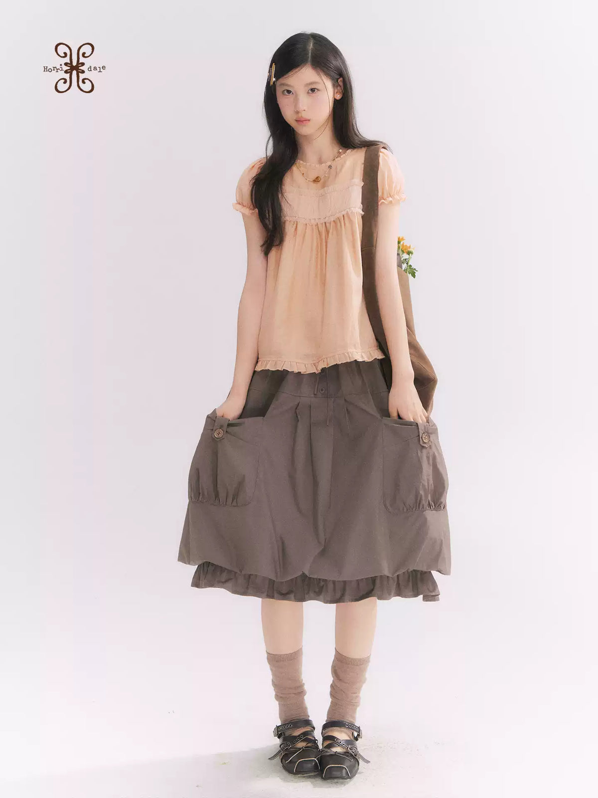 “Orange Soda” Seashell Orange Mesh Panel Puff Sleeve Top