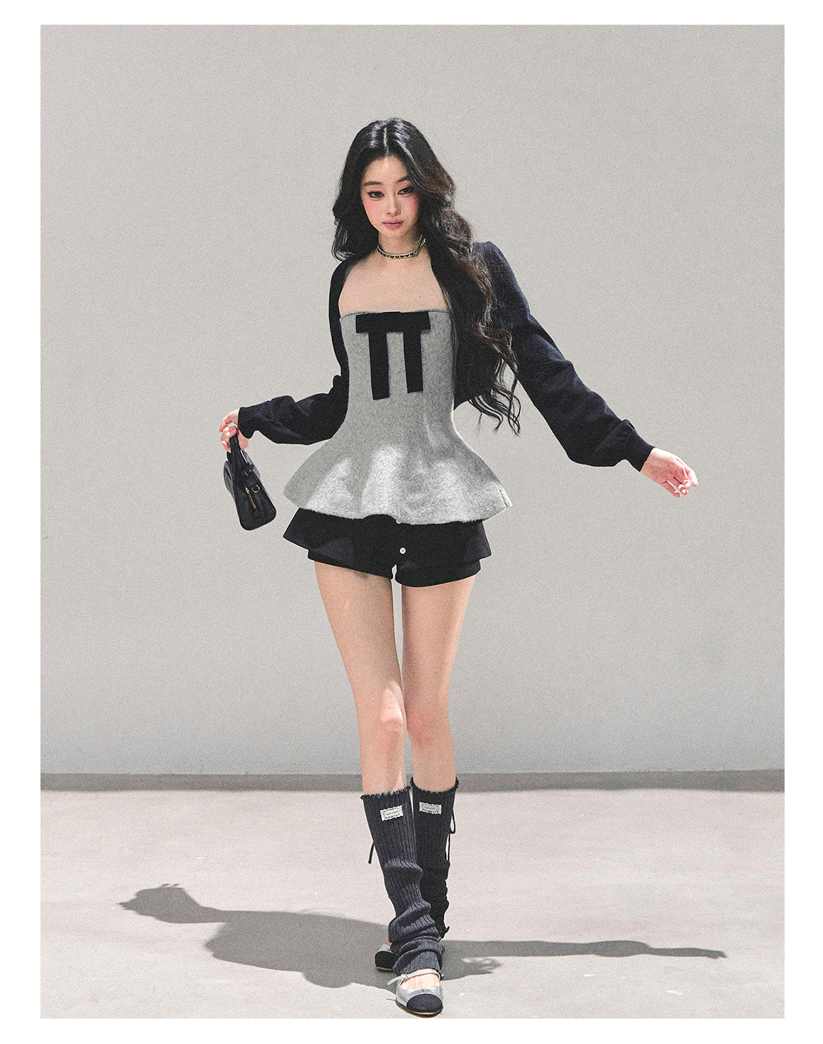 少也眼 "Lingering Warmth" Princess-Style Two-Piece Winter Set - Gray/Black 543545141