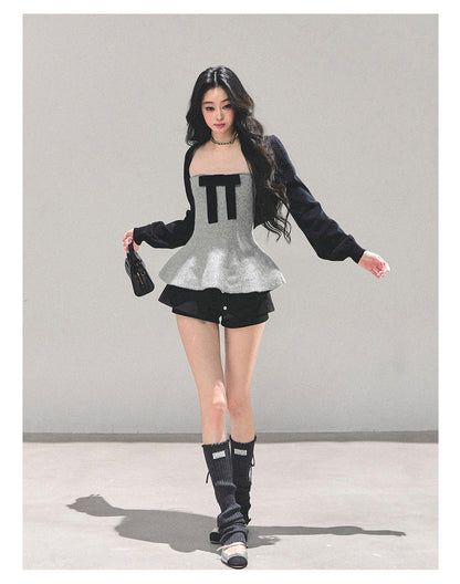少也眼 "Lingering Warmth" Princess-Style Two-Piece Winter Set - Gray/Black 543545141