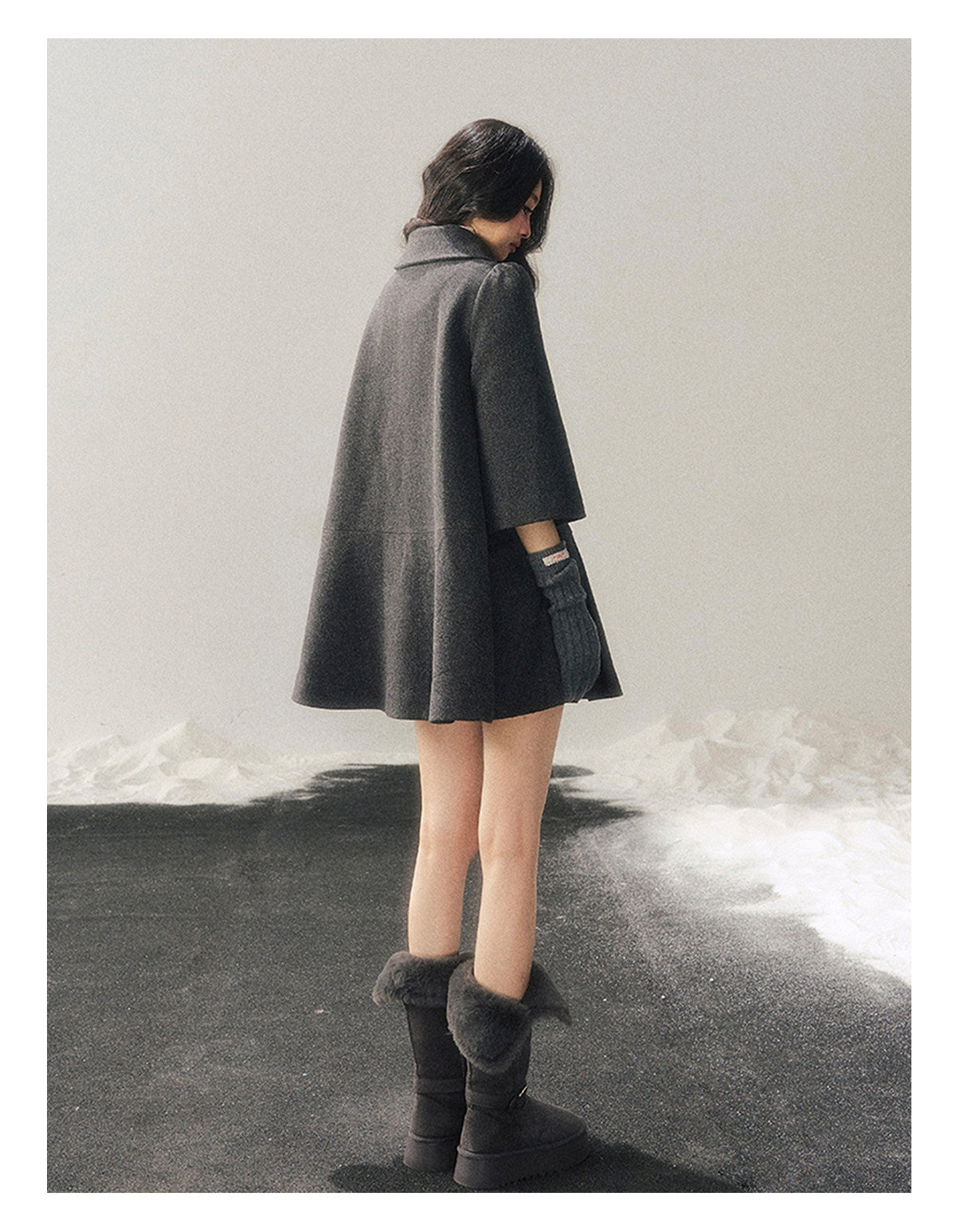 少也眼 "Luxembourg Heiress" Deep Rock Gray Preppy Wool-Blend Mid-Length Coat
