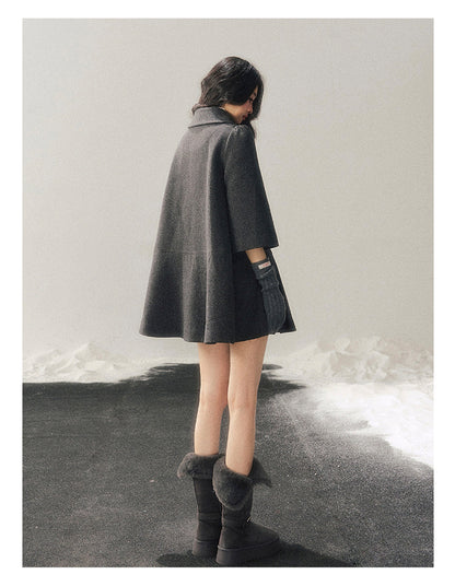 少也眼 "Luxembourg Heiress" Deep Rock Gray Preppy Wool-Blend Mid-Length Coat