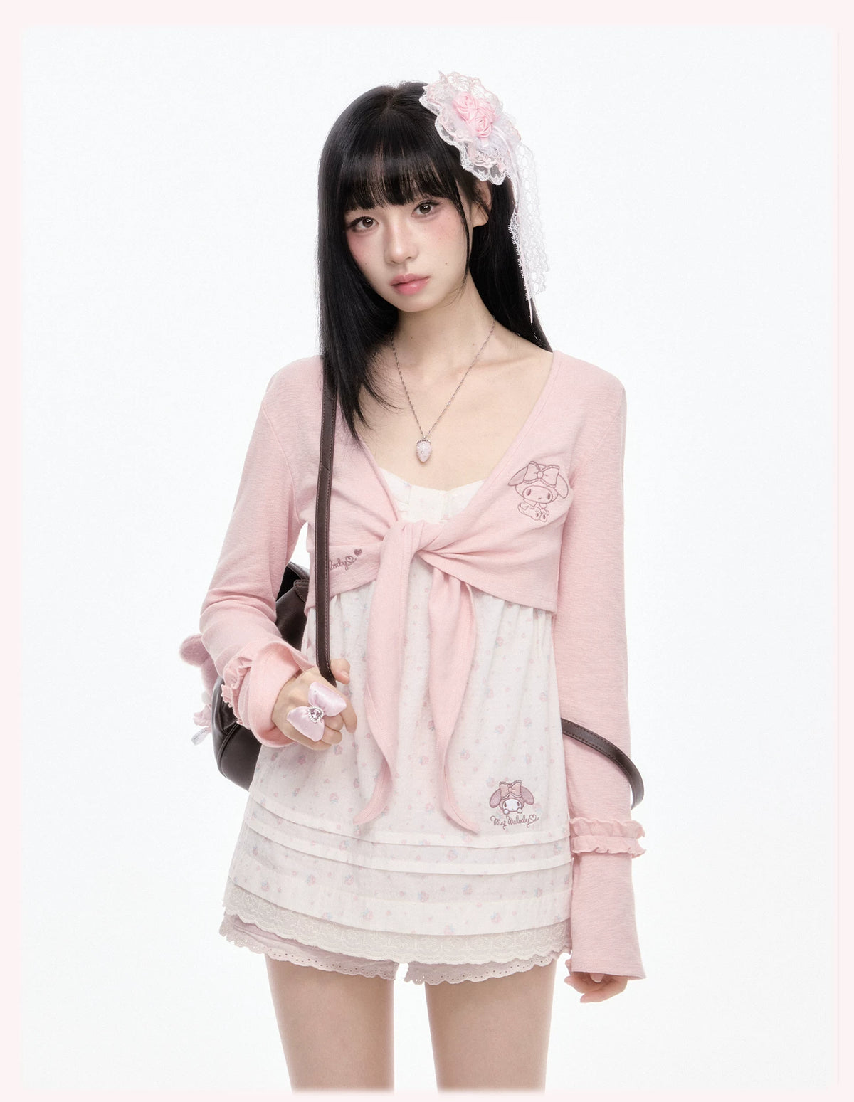 “Melody Blush Garden” Pink Knit Cardigan & Floral Cami Set