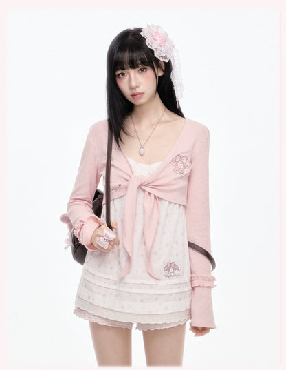 “Melody Blush Garden” Pink Knit Cardigan & Floral Cami Set