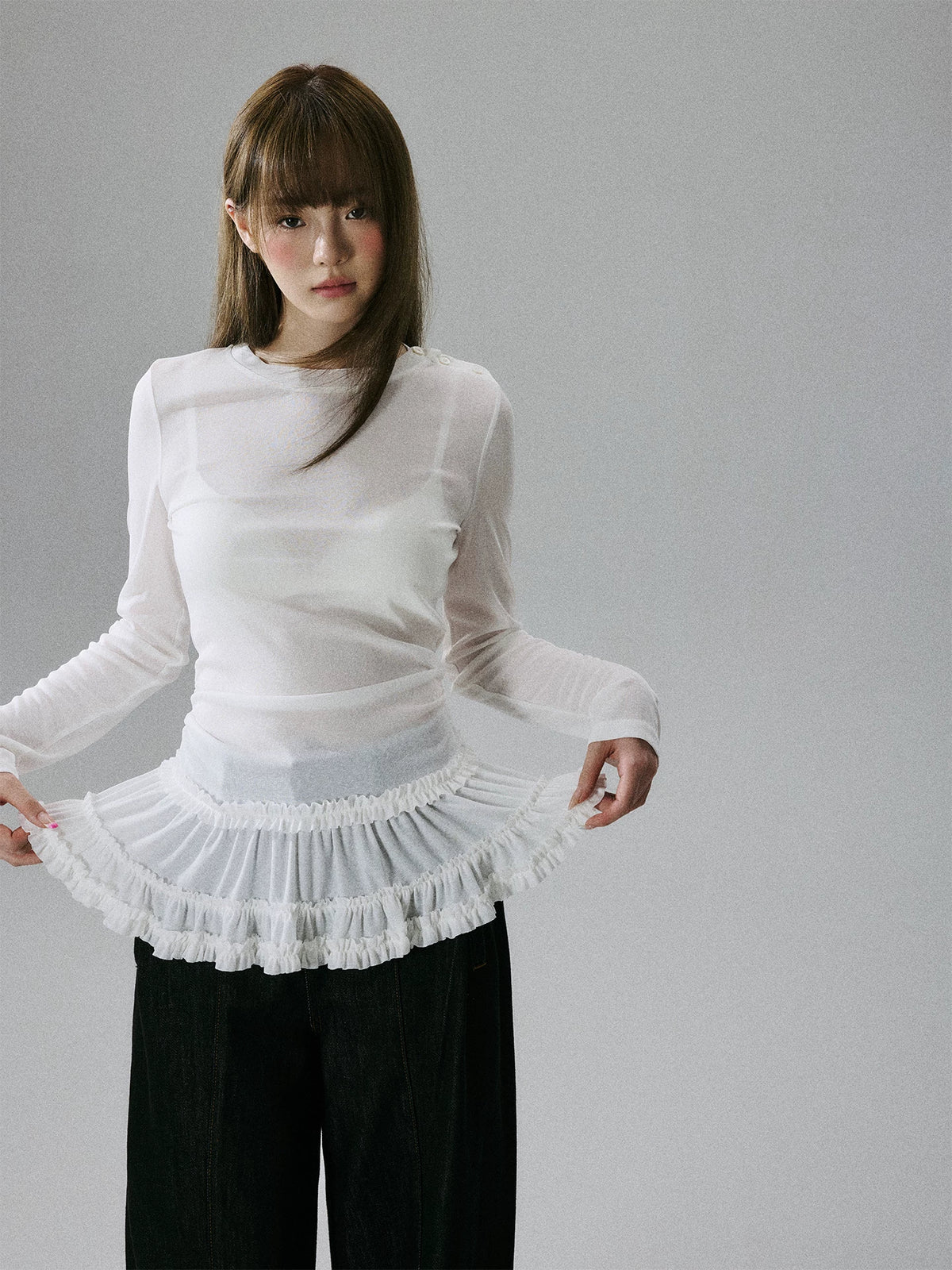 LOST FOREST - White Sheer Lyocell Layering Top