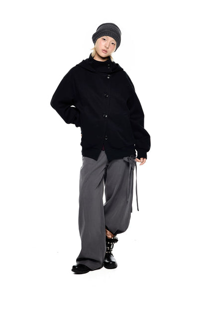 EZEK | Preppy Hooded Wool Blend Jacket with Button Front