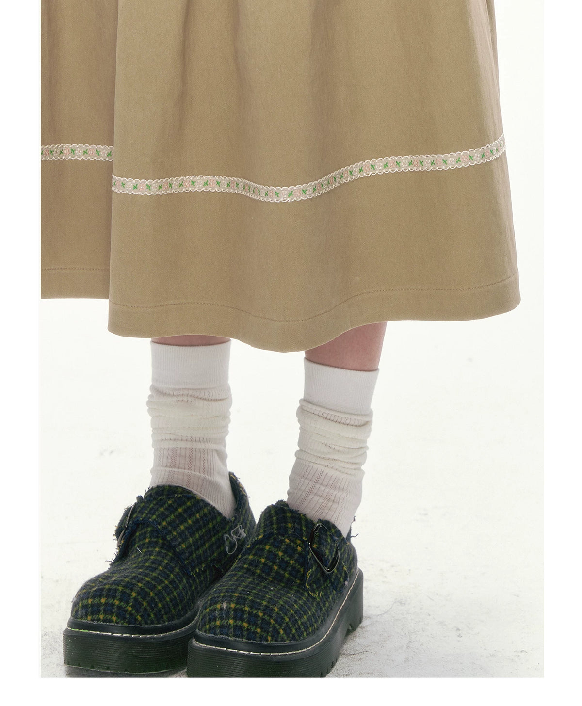 [CAN] Khaki Peter Pan Collar Jacket & Midi Skirt Set