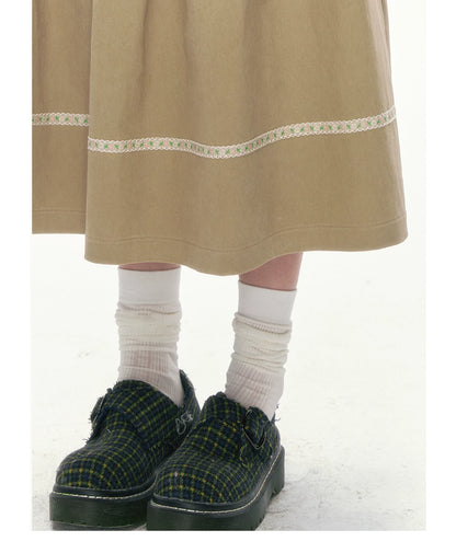 [CAN] Khaki Peter Pan Collar Jacket & Midi Skirt Set