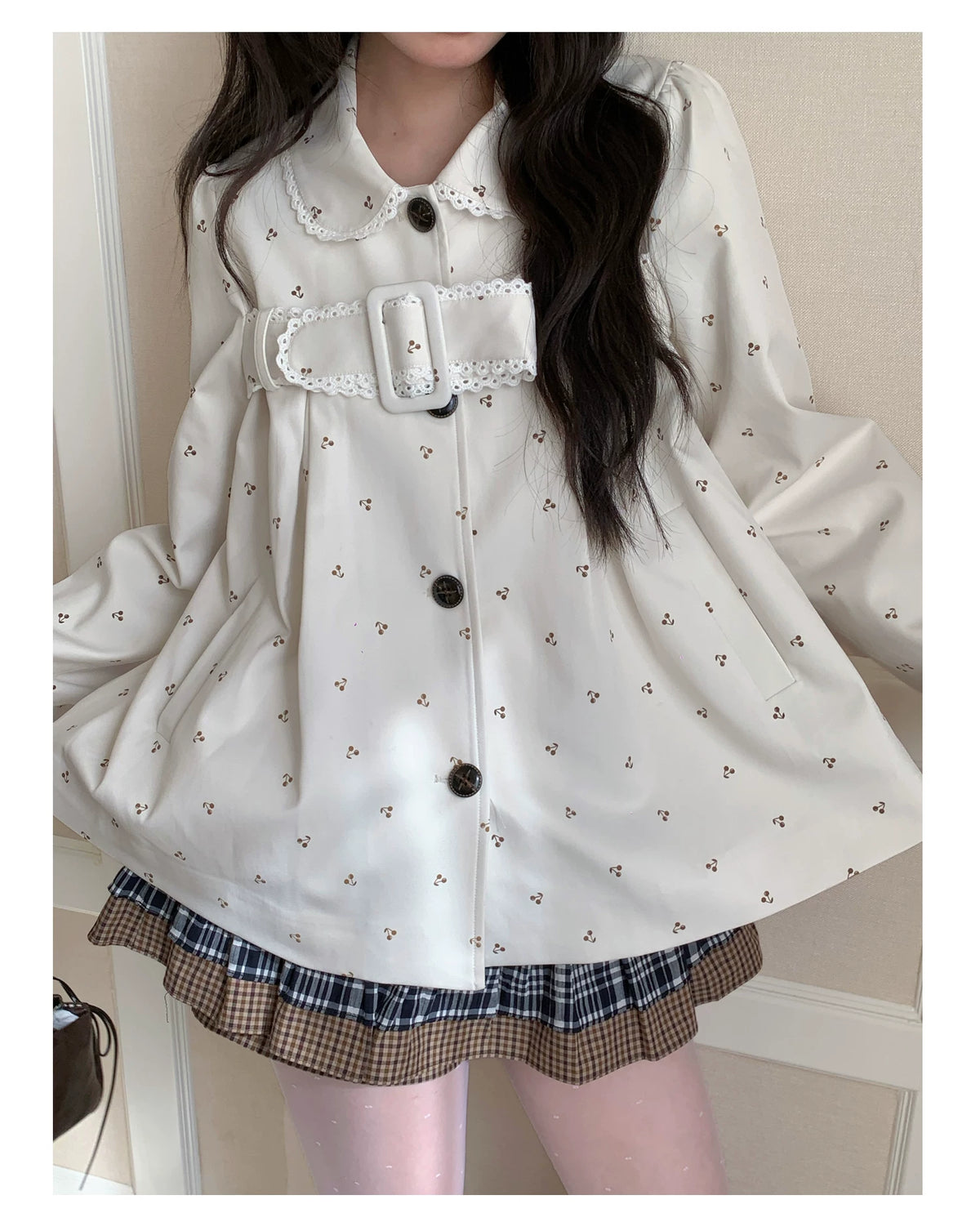 [RF] “Snowflake Milk Foam” Cream Floral Single-Breasted Waist-Defined Jacket