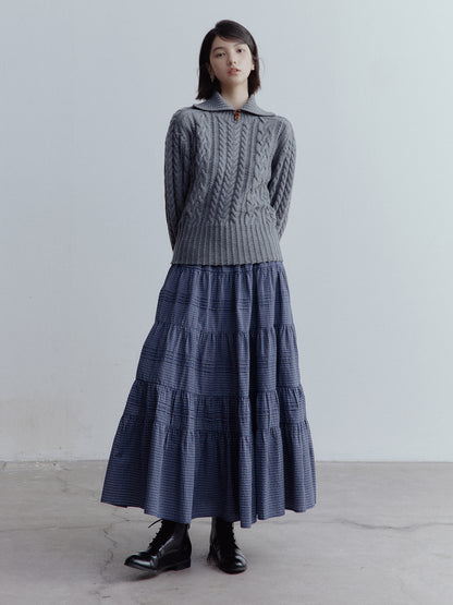 FUSSED A Nerd’s Daily Twist Cable & Textured Pullover – Mist Grey FOF-25SS164a