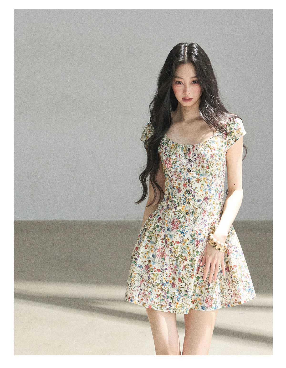"Bloom in Full Glory" Dutch Cream Floral Puff Mini Dress