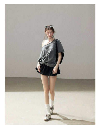 "Muted Shades of Gray" Silver Mouse Gray Off-Shoulder Tee