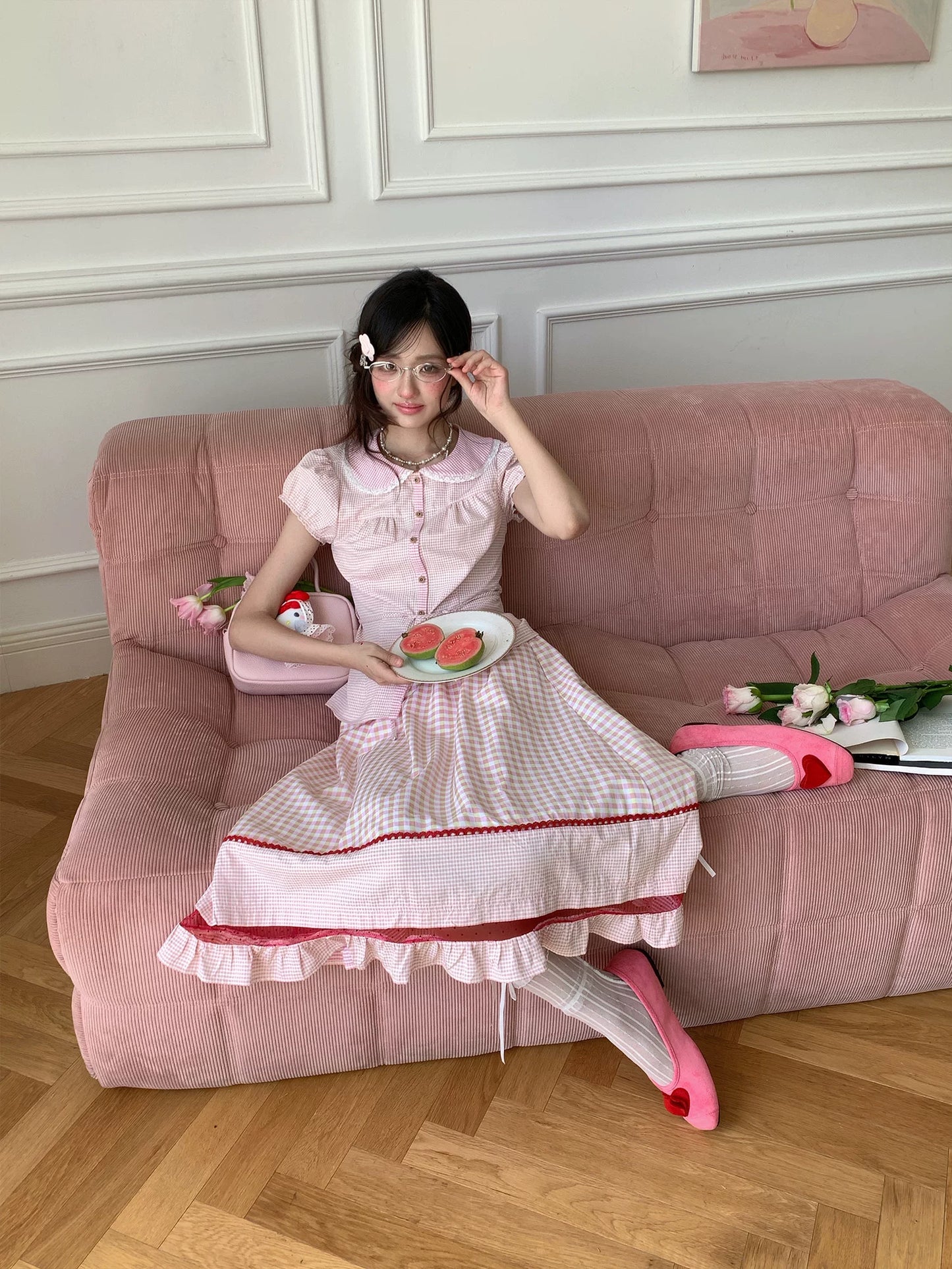 “Pink Plaid Daydream” Pink Plaid Skirt Set
