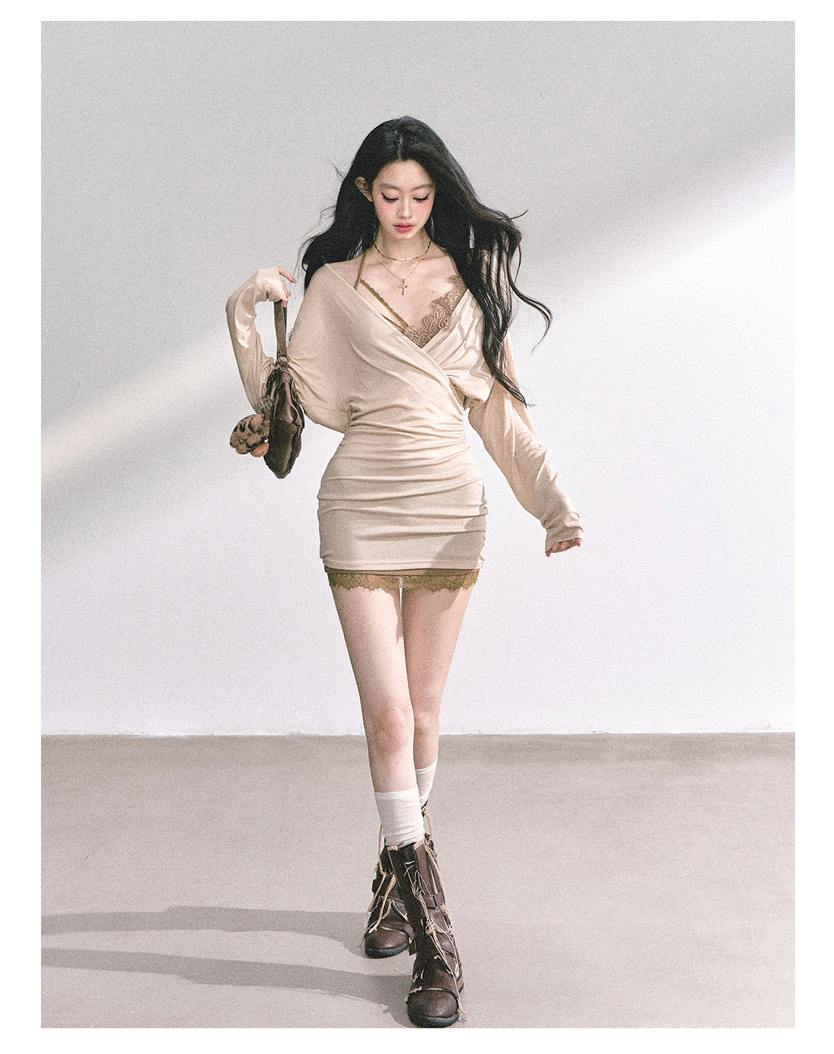 少也眼 “Cinnamon Lace Reverie" Fitted Dress Set 56589377878