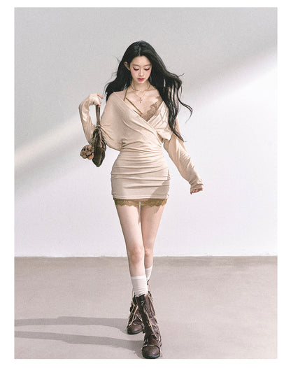 少也眼 “Cinnamon Lace Reverie" Fitted Dress Set 56589377878