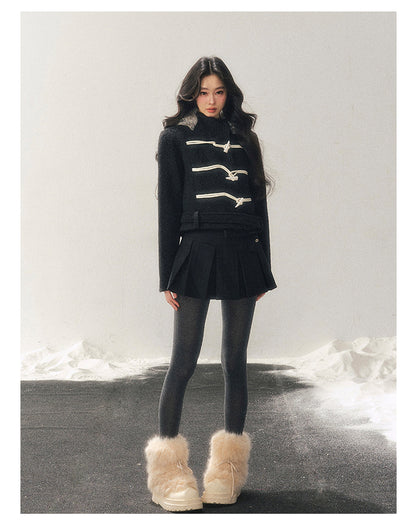 少也眼 "Silent Devotion" Quilted Fringe Wool Coat - Quiet Black