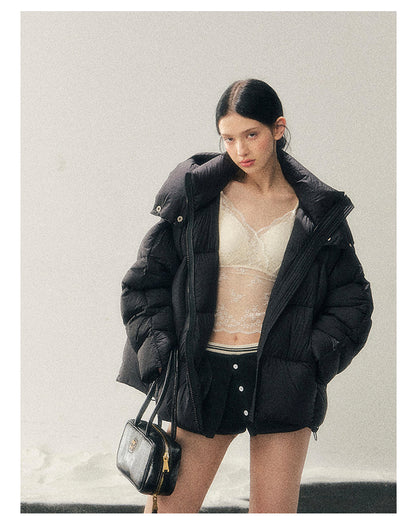 少也眼 "Thawing Snow Realm" Matte Nylon Down Puffer Jacket - Quiet Black