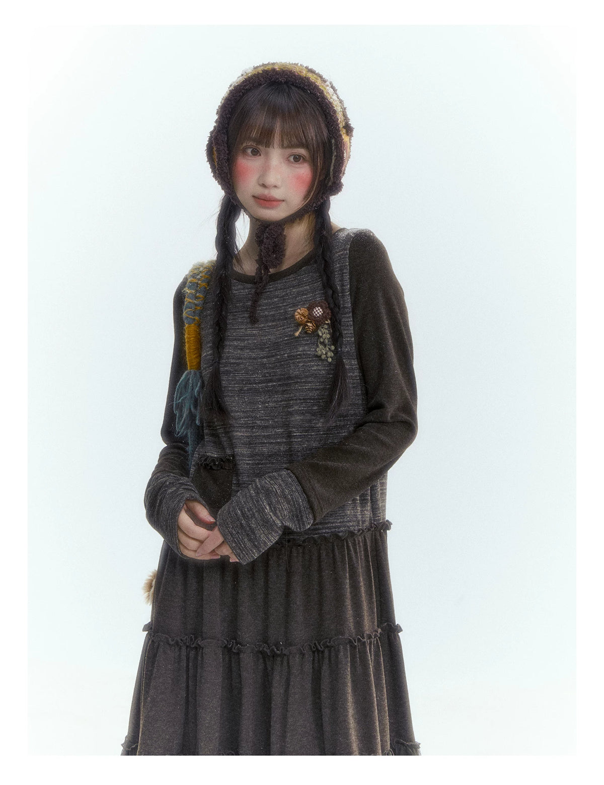 Horridale - Vintage Lace-Trim Long Sleeve Knit Dress – Brown