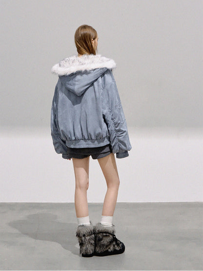 BOHOL BLING - Glacier Blue Reversible Faux Suede Fleece Jacket