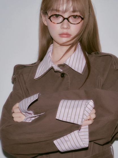 LOST FOREST - Red Brown Washed Cotton Detachable Trench Coat