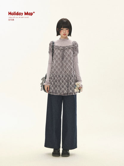 "Lazy Weekend" Deep Blue Ruched Wide Leg Jeans