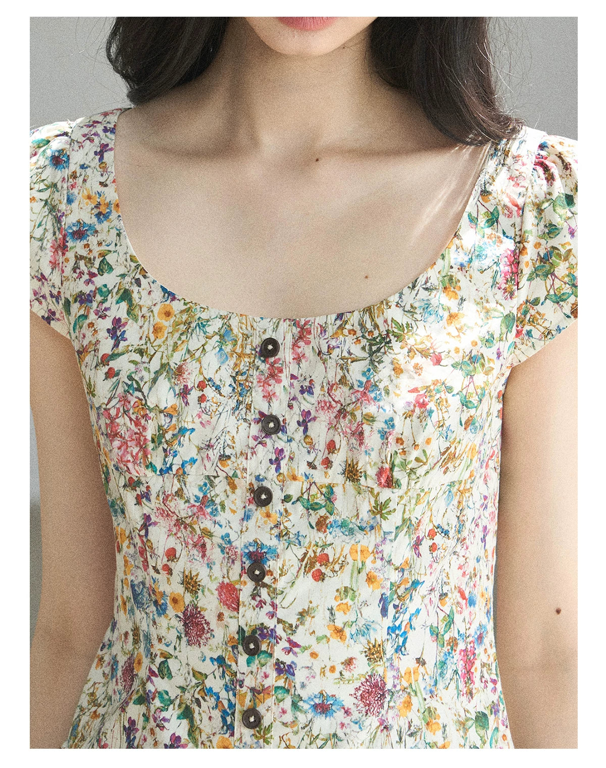 "Bloom in Full Glory" Dutch Cream Floral Puff Mini Dress