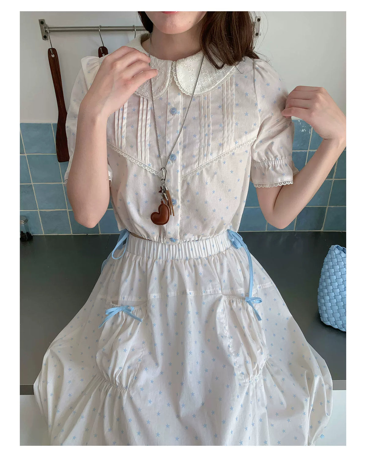 [RF] “Starlight Sea Salt” Cream White Ballet Bow Two-Piece Set