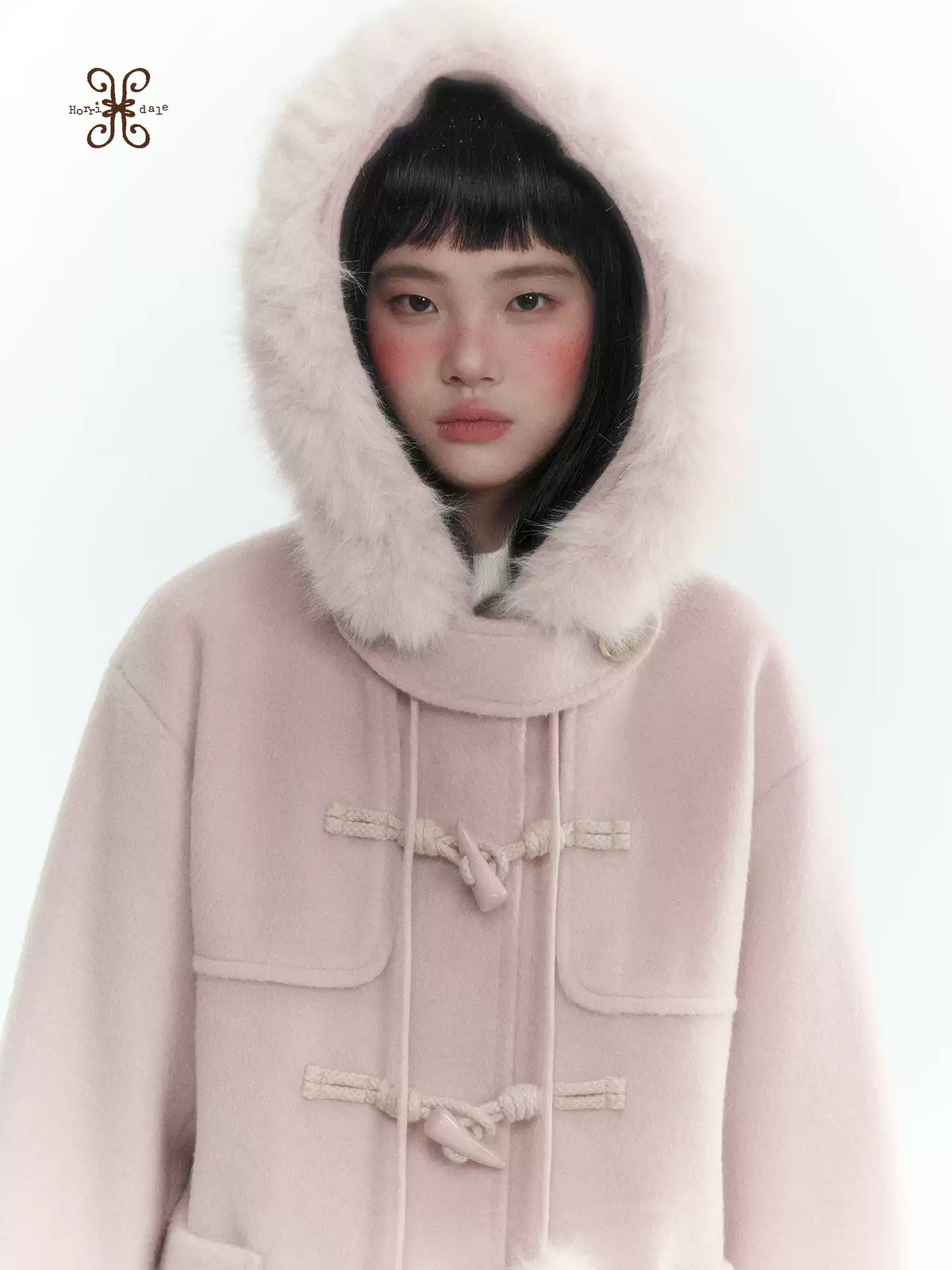 Horridale - Preppy Hooded Wool-Blend Duffle Coat with Pom-Pom Details – Mist Pink