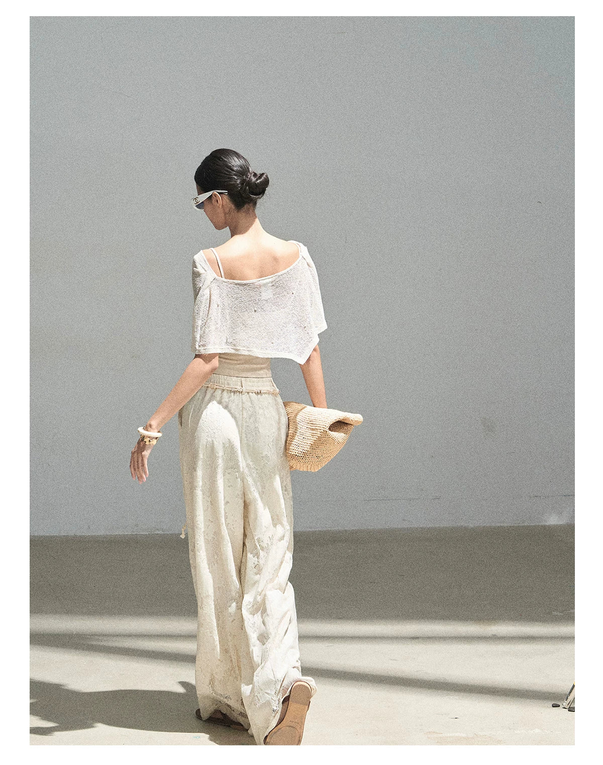 "A Love Letter to Sunlight" Dutch Cream Lace Wide-Leg Pants (With Matching Waist Rope)