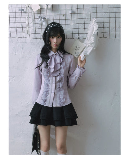 "Royal Lavender" Victorian Layered Collection (Ruffle Shirt / High-Waist Skirt / Mesh Overlay Skirt)