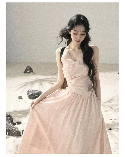 "Blushing Sunset Clouds" Ballet Pink Strapless Maxi Dress