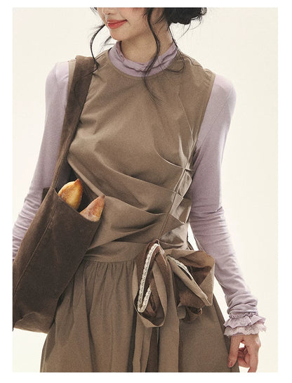 "Cream Cocoa" Cream Cocoa Ruched Bow Pinafore Maxi Dress